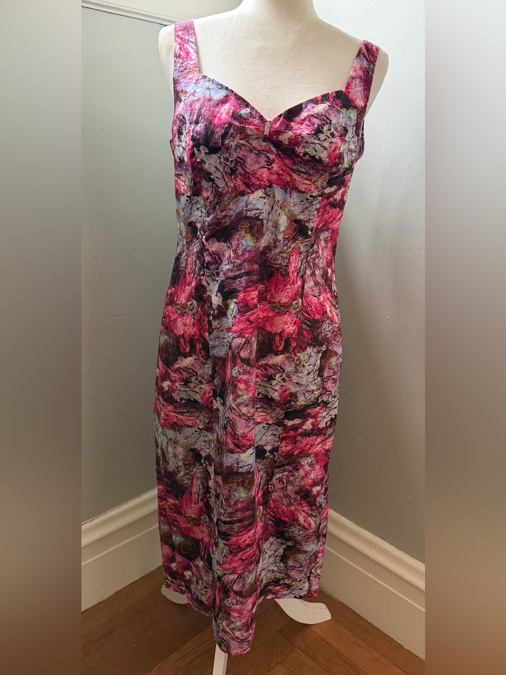 Vintage Janet Russo Nantucket NY Pink Abstract Floral Cotton  Dress Size 8 USA